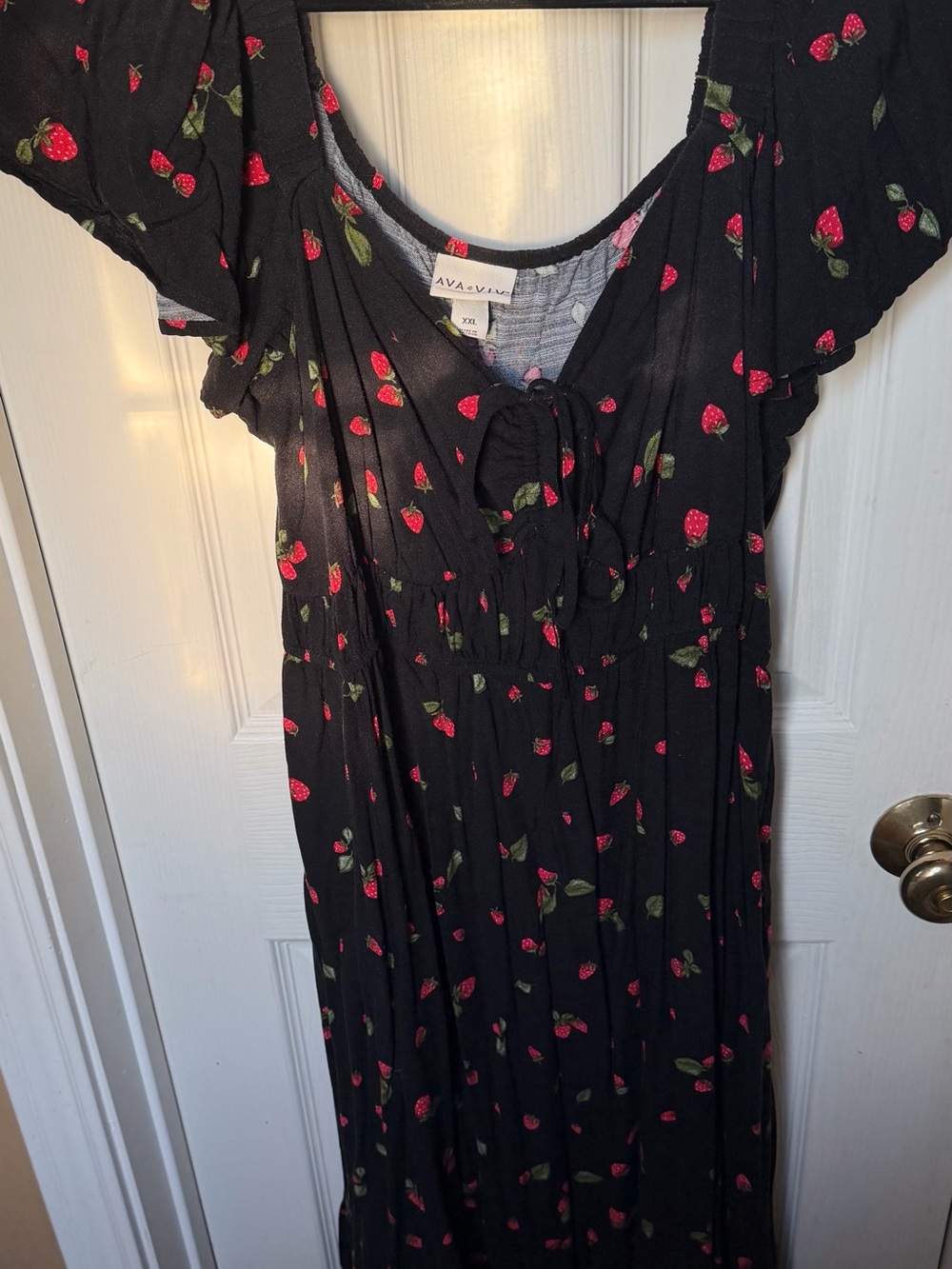 Ava & Viv Black Strawberry-Print Long Dress - Picture 2 of 6